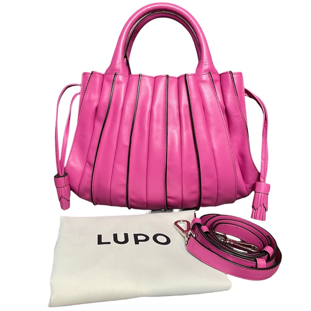 Lupo Barcelona Pink Albanico Pleated Leather Three Way Convertible Handbag